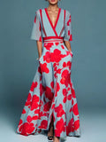 Maine | Elegant Floral V-Neck Long Dress