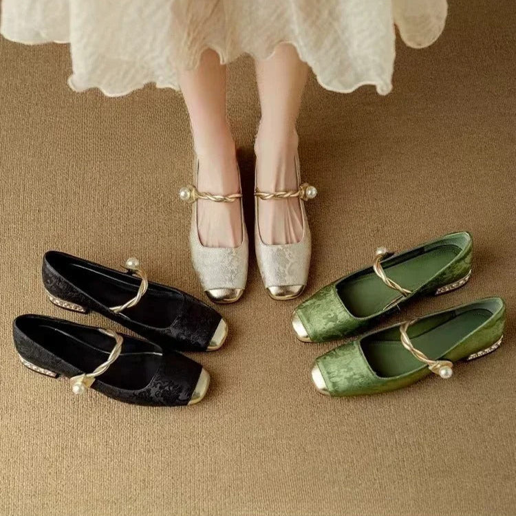 Camille | Vintage Braided Pearl Strap Shoes